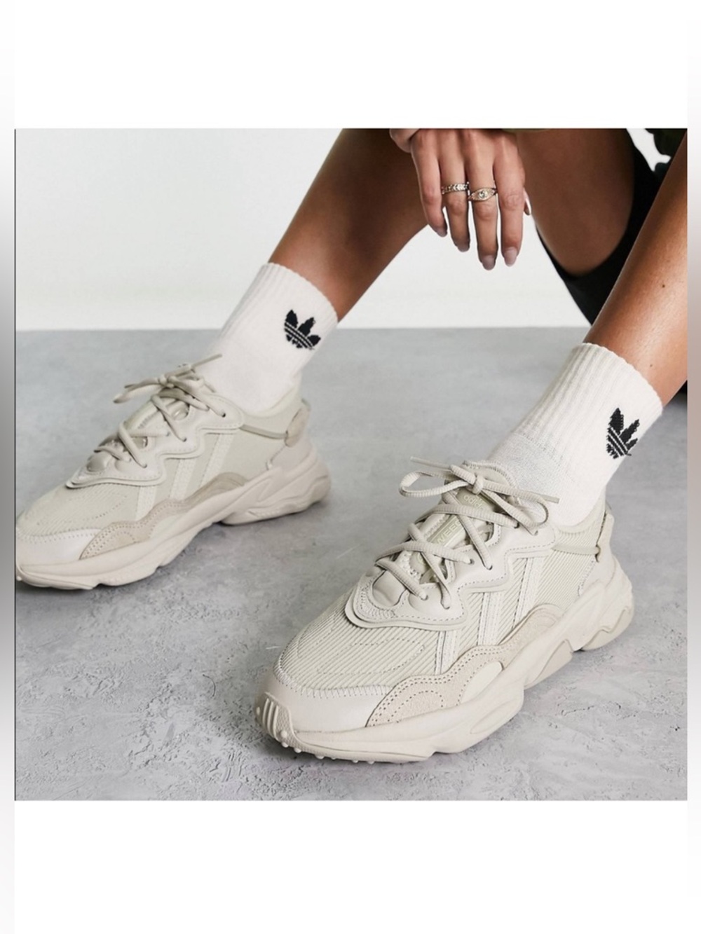 Adidas Cream Neutral Ozweego Unisex Chunky Sneakers in Bliss Knit Women's Size 9 - Picture 5 of 15